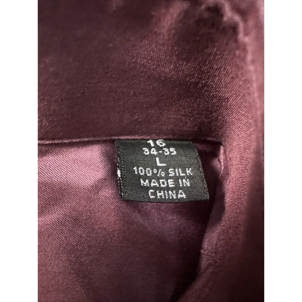 Alfani Mens Silk Burgundy Button Front Collar Long Sleeve Shirt Sz  L  16 34 /35